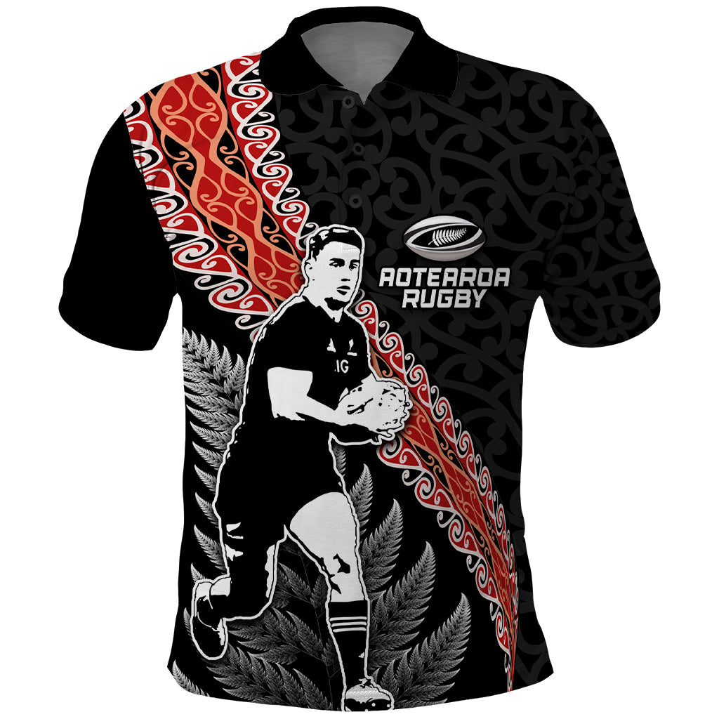 New Zealand Maori Rugby Player Polo Shirt Maori and Silver Fern Half Style LT03 Black - Polynesian Pride