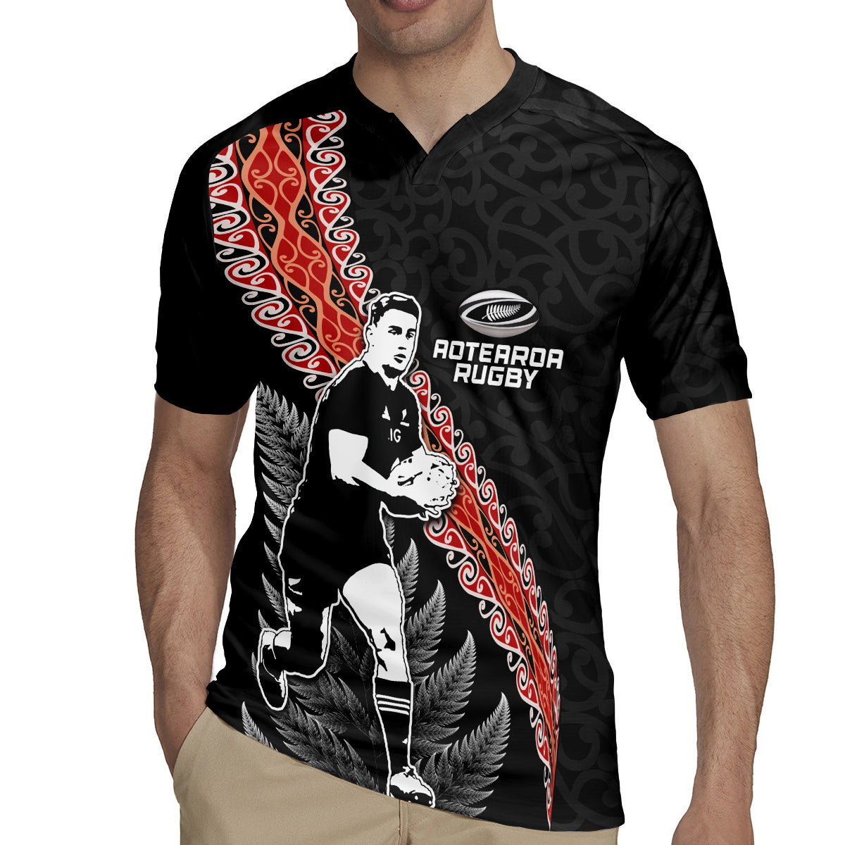 New Zealand Maori Rugby Player Rugby Jersey Maori and Silver Fern Half Style LT03 - Polynesian Pride