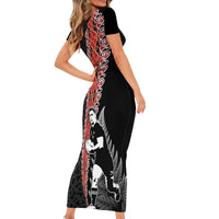 New Zealand Maori Rugby Player Short Sleeve Bodycon Dress Maori and Silver Fern Half Style LT03 - Polynesian Pride