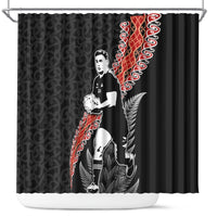 New Zealand Maori Rugby Player Shower Curtain Maori and Silver Fern Half Style LT03 Black - Polynesian Pride