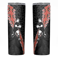 New Zealand Maori Rugby Player Skinny Tumbler Maori and Silver Fern Half Style LT03 Black - Polynesian Pride