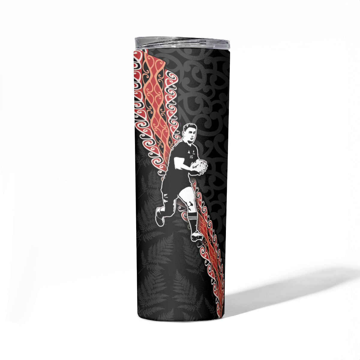New Zealand Maori Rugby Player Skinny Tumbler Maori and Silver Fern Half Style LT03 - Polynesian Pride