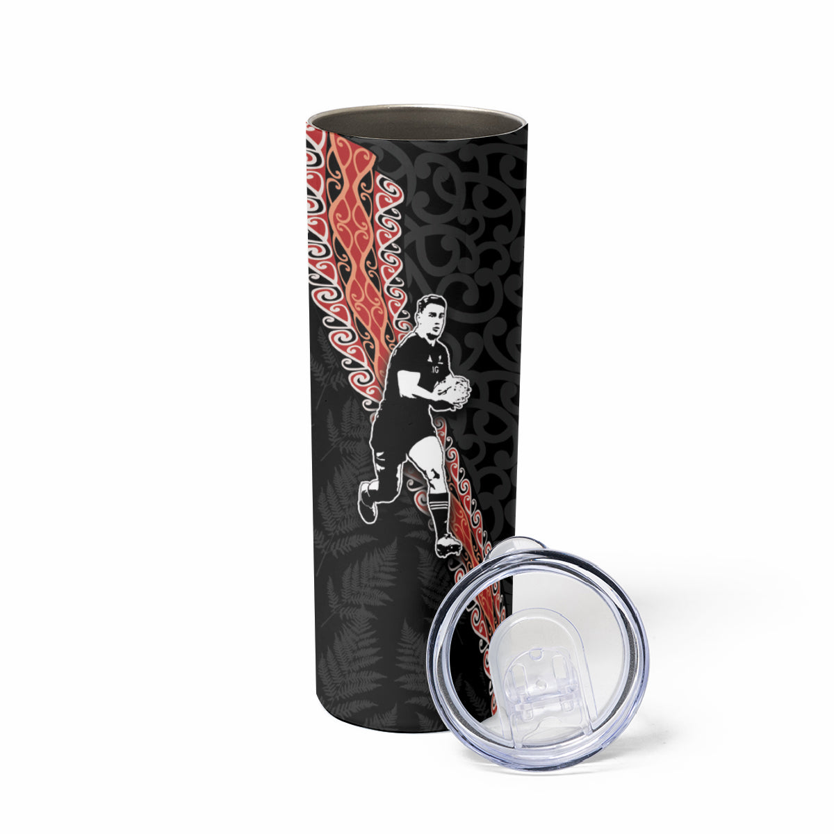 New Zealand Maori Rugby Player Skinny Tumbler Maori and Silver Fern Half Style LT03 - Polynesian Pride