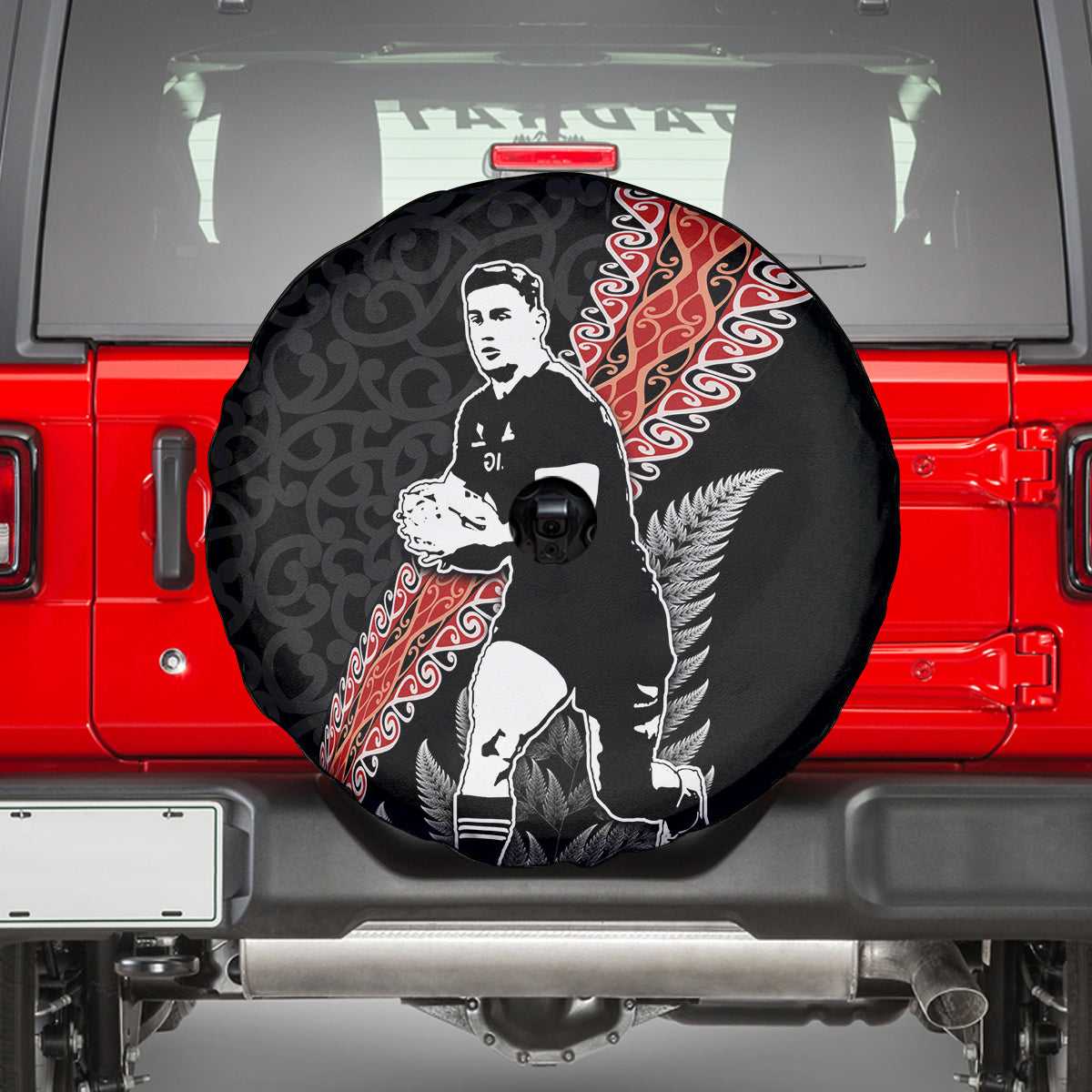 New Zealand Maori Rugby Player Spare Tire Cover Maori and Silver Fern Half Style LT03 - Polynesian Pride