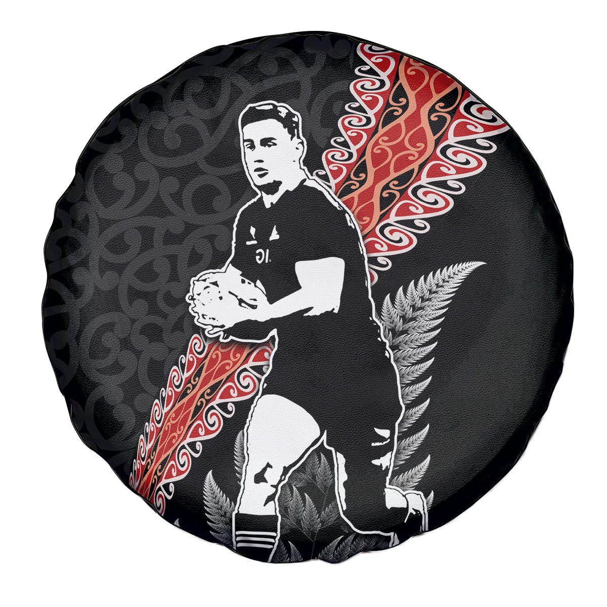 New Zealand Maori Rugby Player Spare Tire Cover Maori and Silver Fern Half Style LT03 - Polynesian Pride