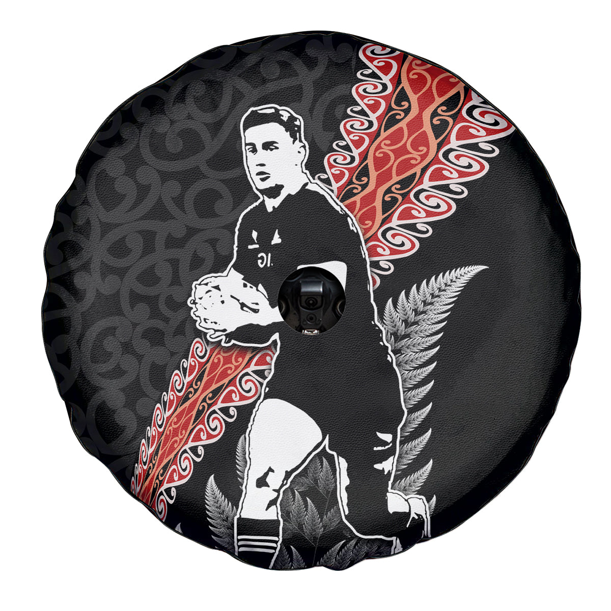 New Zealand Maori Rugby Player Spare Tire Cover Maori and Silver Fern Half Style LT03 - Polynesian Pride