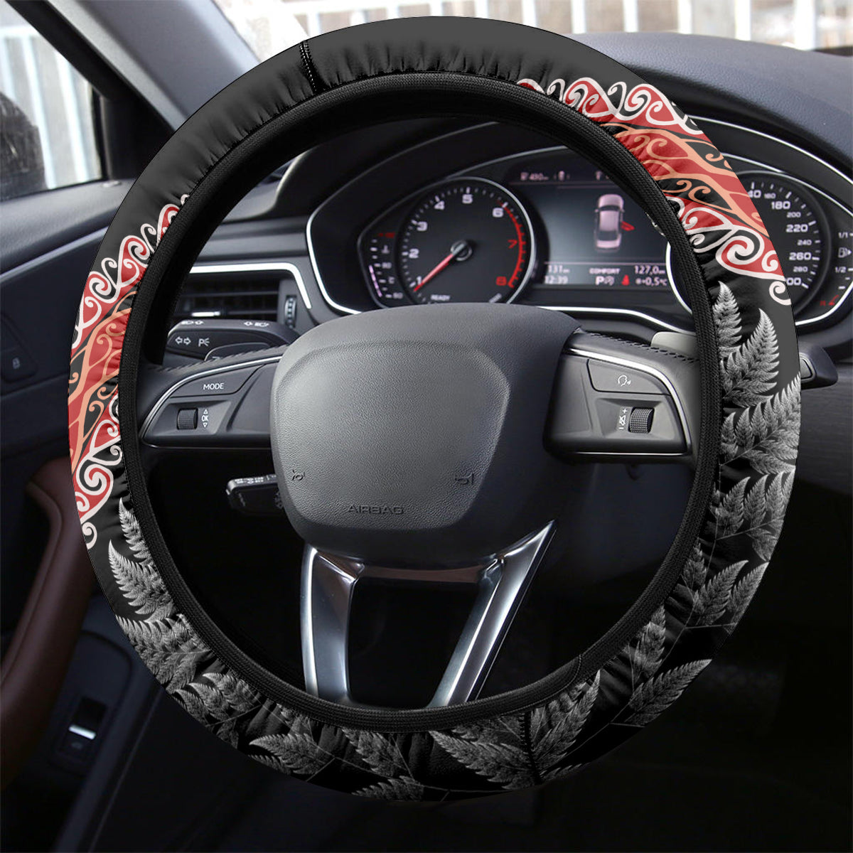 New Zealand Maori Rugby Player Steering Wheel Cover Maori and Silver Fern Half Style LT03 - Polynesian Pride