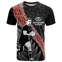 New Zealand Maori Rugby Player T Shirt Maori and Silver Fern Half Style LT03 Black - Polynesian Pride