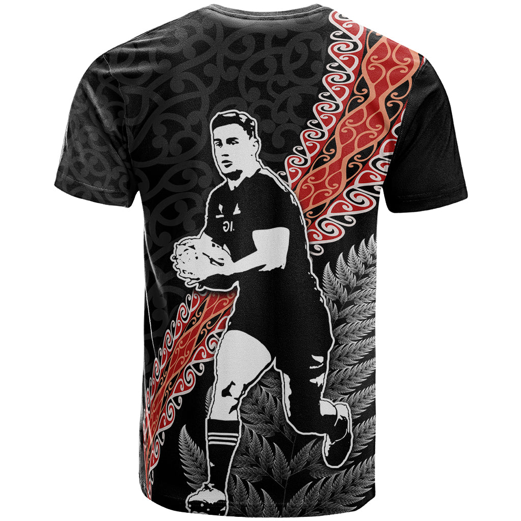 New Zealand Maori Rugby Player T Shirt Maori and Silver Fern Half Style LT03 - Polynesian Pride