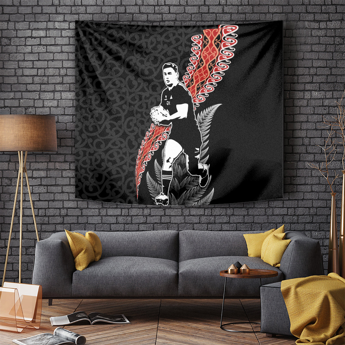 New Zealand Maori Rugby Player Tapestry Maori and Silver Fern Half Style