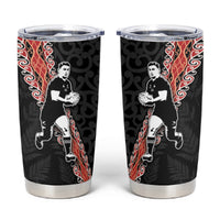 New Zealand Maori Rugby Player Tumbler Cup Maori and Silver Fern Half Style LT03 Black - Polynesian Pride