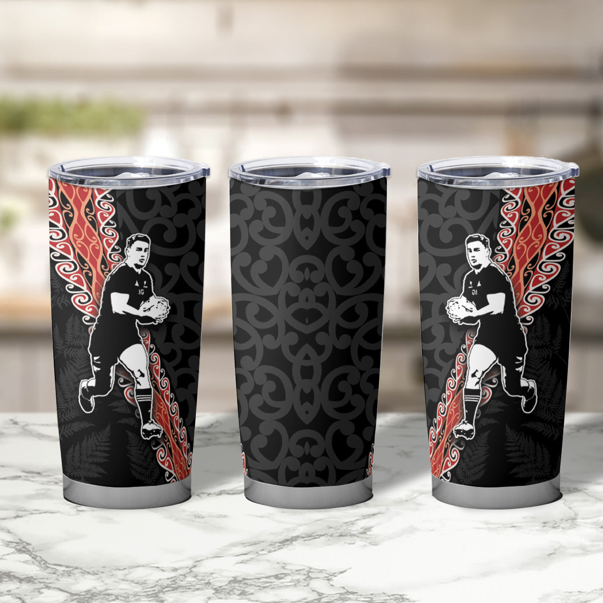 New Zealand Maori Rugby Player Tumbler Cup Maori and Silver Fern Half Style LT03 - Polynesian Pride