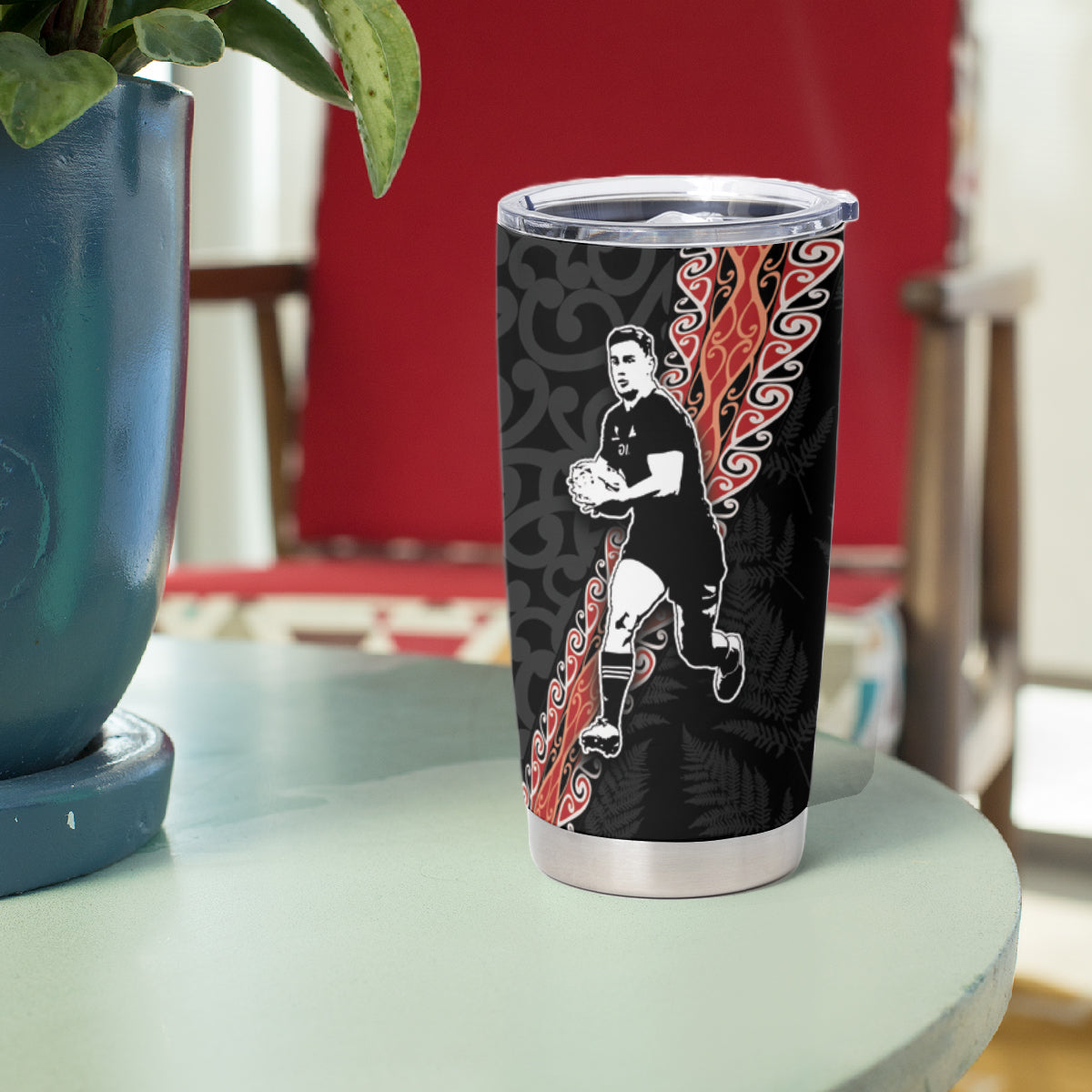 New Zealand Maori Rugby Player Tumbler Cup Maori and Silver Fern Half Style LT03 - Polynesian Pride