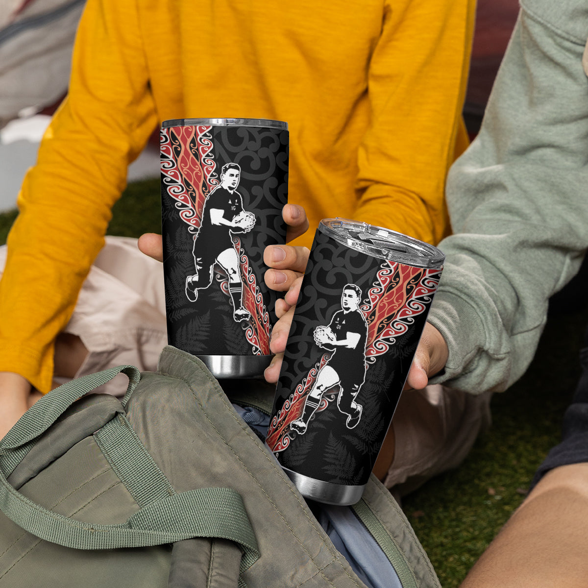 New Zealand Maori Rugby Player Tumbler Cup Maori and Silver Fern Half Style LT03 - Polynesian Pride