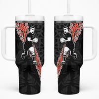 New Zealand Maori Rugby Player Tumbler With Handle Maori and Silver Fern Half Style LT03 One Size: 40 oz Black - Polynesian Pride