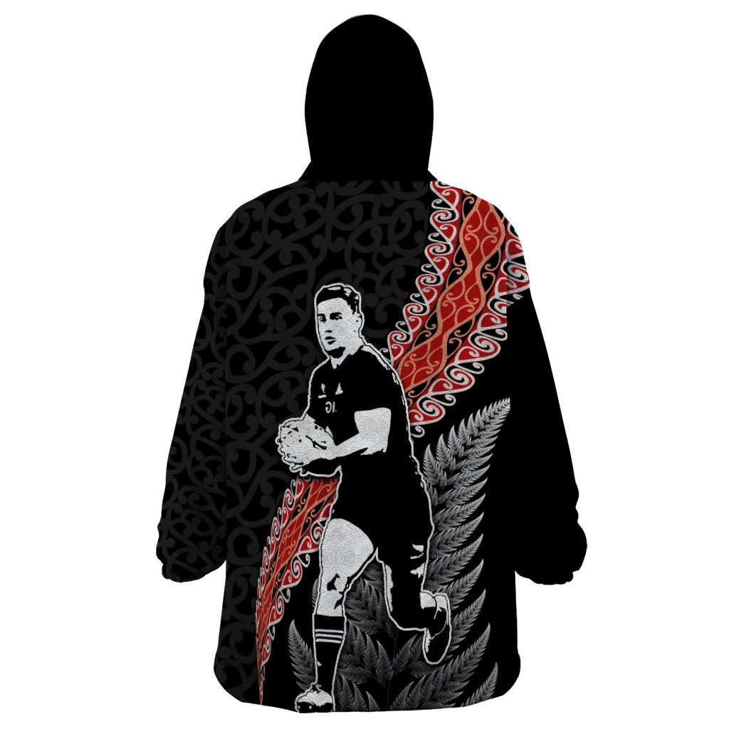 New Zealand Maori Rugby Player Wearable Blanket Hoodie Maori and Silver Fern Half Style LT03 - Polynesian Pride