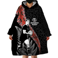 New Zealand Maori Rugby Player Wearable Blanket Hoodie Maori and Silver Fern Half Style LT03 - Polynesian Pride