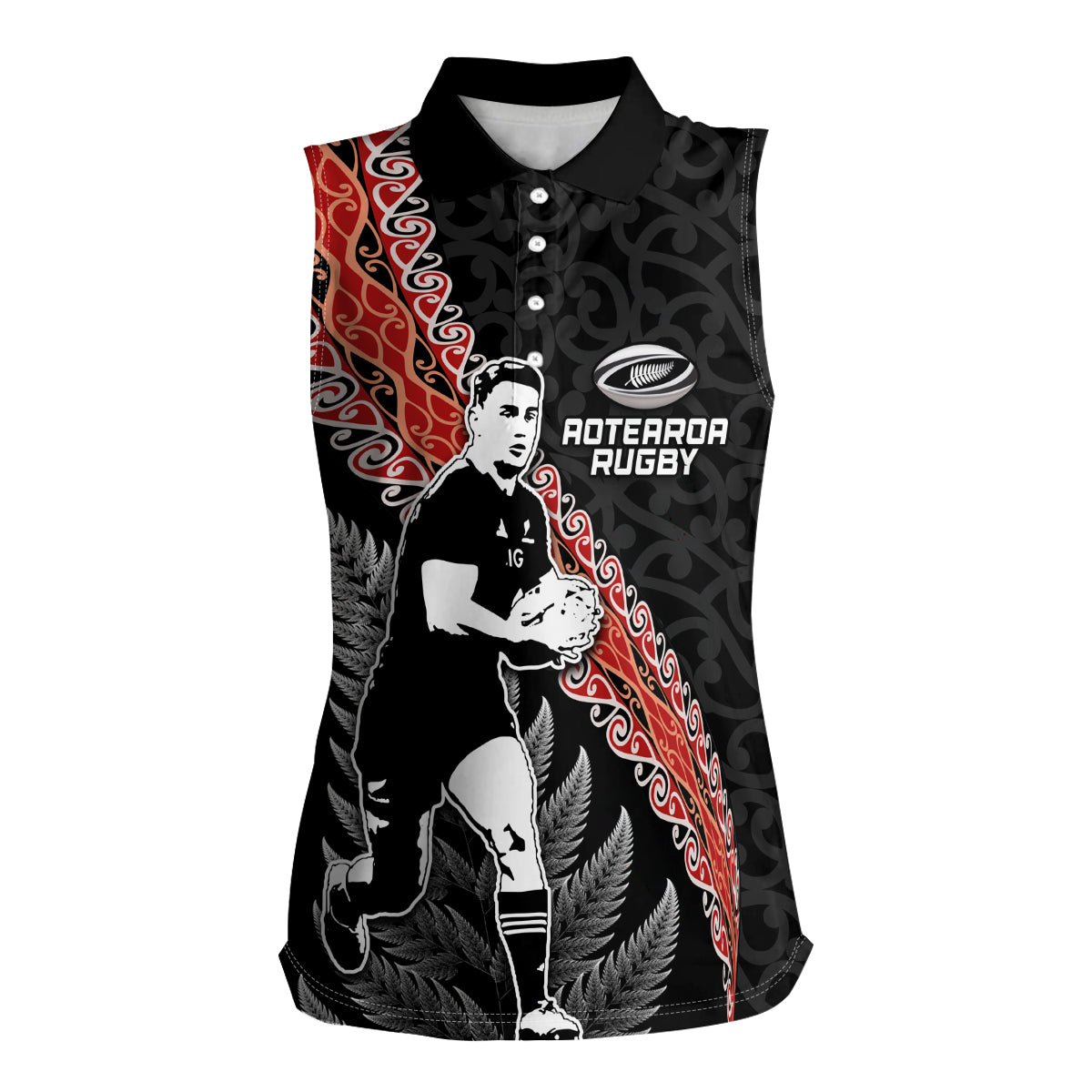 New Zealand Maori Rugby Player Women Sleeveless Polo Shirt Maori and Silver Fern Half Style LT03 Female Black - Polynesian Pride