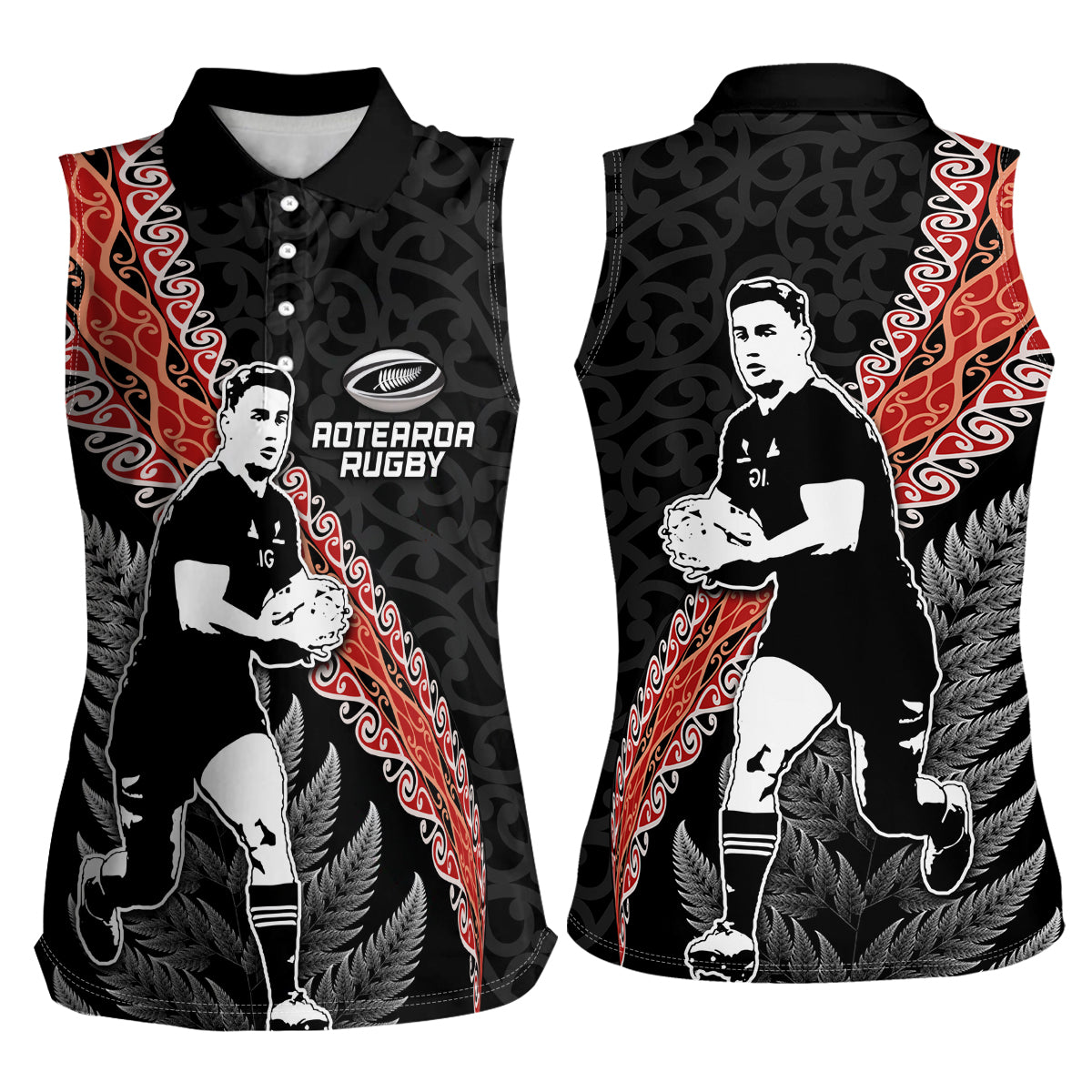 New Zealand Maori Rugby Player Women Sleeveless Polo Shirt Maori and Silver Fern Half Style LT03 - Polynesian Pride