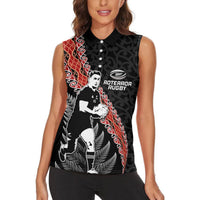 New Zealand Maori Rugby Player Women Sleeveless Polo Shirt Maori and Silver Fern Half Style LT03 - Polynesian Pride