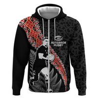 New Zealand Maori Rugby Player Zip Hoodie Maori and Silver Fern Half Style LT03 Zip Hoodie Black - Polynesian Pride
