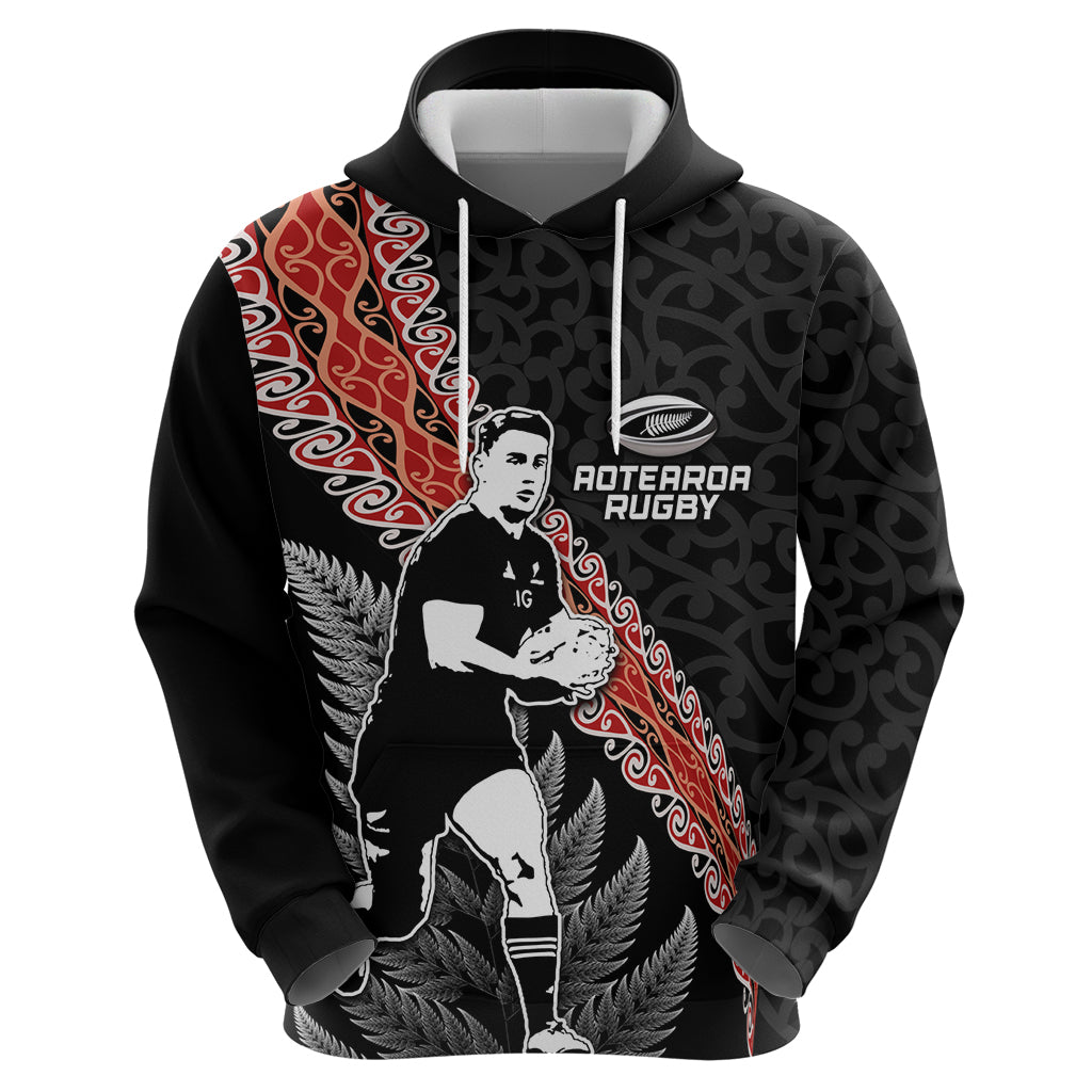 New Zealand Maori Rugby Player Zip Hoodie Maori and Silver Fern Half Style LT03 - Polynesian Pride