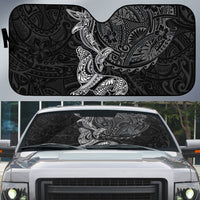 Hawaiian Monk Seal and Whale Auto Sun Shade Kakau Tribal Pattern Grayscale