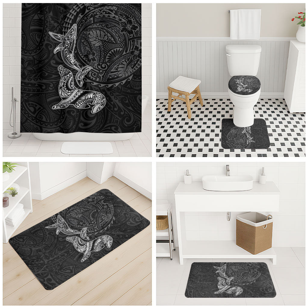 Hawaiian Monk Seal and Whale Bathroom Set Kakau Tribal Pattern Grayscale LT03 - Polynesian Pride