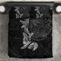 Hawaiian Monk Seal and Whale Bedding Set Kakau Tribal Pattern Grayscale