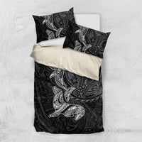Hawaiian Monk Seal and Whale Bedding Set Kakau Tribal Pattern Grayscale