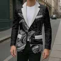 Hawaiian Monk Seal and Whale Blazer Kakau Tribal Pattern Grayscale