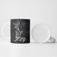 Hawaiian Monk Seal and Whale Ceramic Mug Kakau Tribal Pattern Grayscale