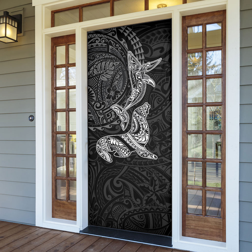 Hawaiian Monk Seal and Whale Door Cover Kakau Tribal Pattern Grayscale