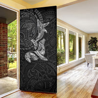 Hawaiian Monk Seal and Whale Door Cover Kakau Tribal Pattern Grayscale
