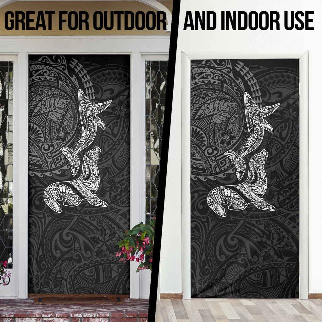 Hawaiian Monk Seal and Whale Door Cover Kakau Tribal Pattern Grayscale