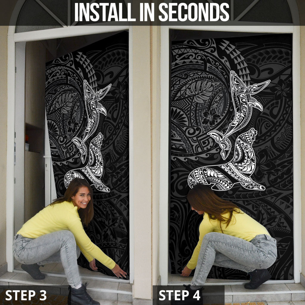 Hawaiian Monk Seal and Whale Door Cover Kakau Tribal Pattern Grayscale