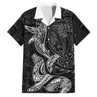 Hawaiian Monk Seal and Whale Family Matching Long Sleeve Bodycon Dress and Hawaiian Shirt Kakau Tribal Pattern Grayscale LT03 Dad's Shirt - Short Sleeve Black - Polynesian Pride