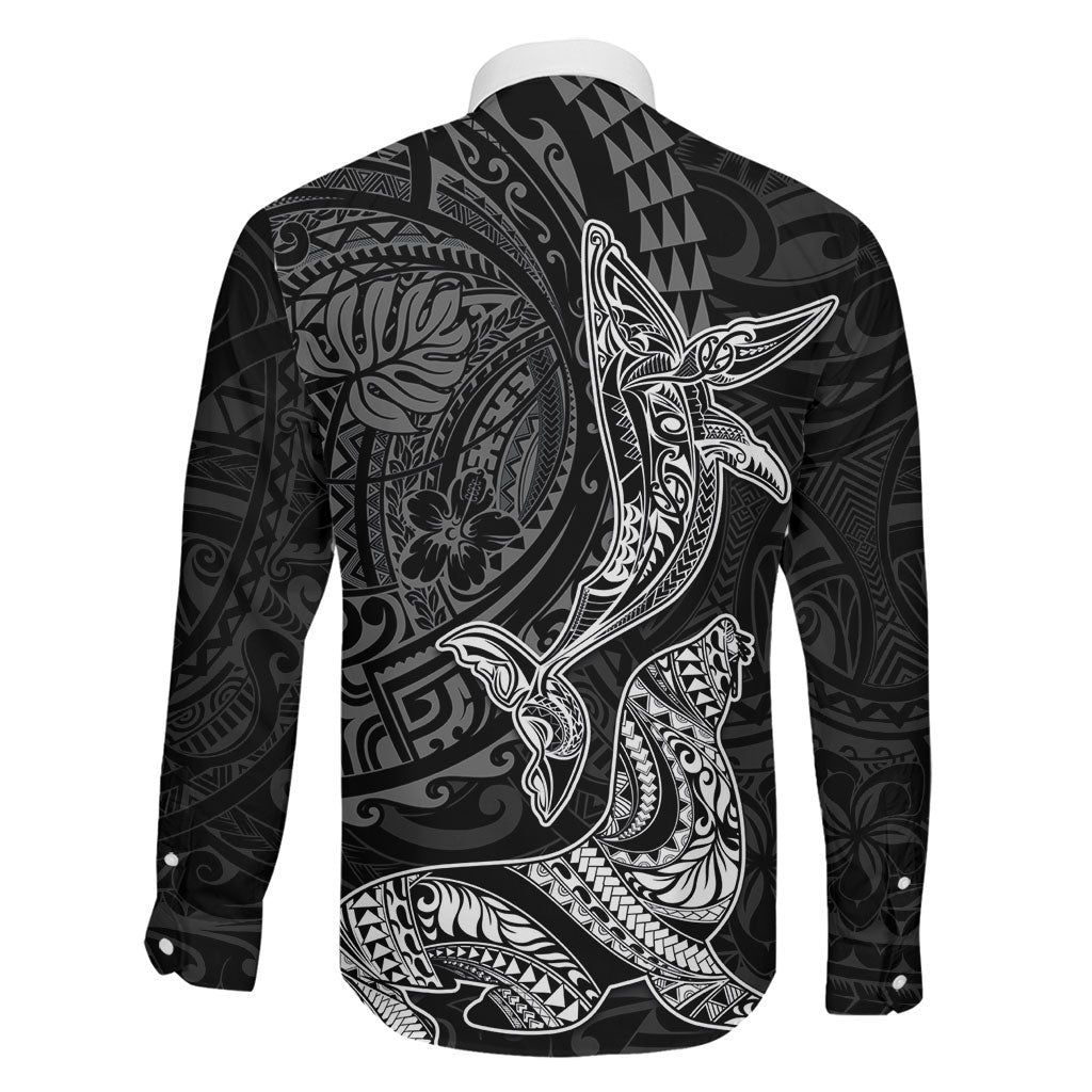 Hawaiian Monk Seal and Whale Family Matching Puletasi and Hawaiian Shirt Kakau Tribal Pattern Grayscale LT03 - Polynesian Pride