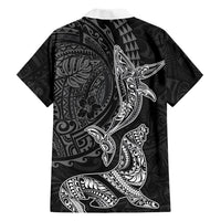 Hawaiian Monk Seal and Whale Family Matching Short Sleeve Bodycon Dress and Hawaiian Shirt Kakau Tribal Pattern Grayscale LT03 - Polynesian Pride