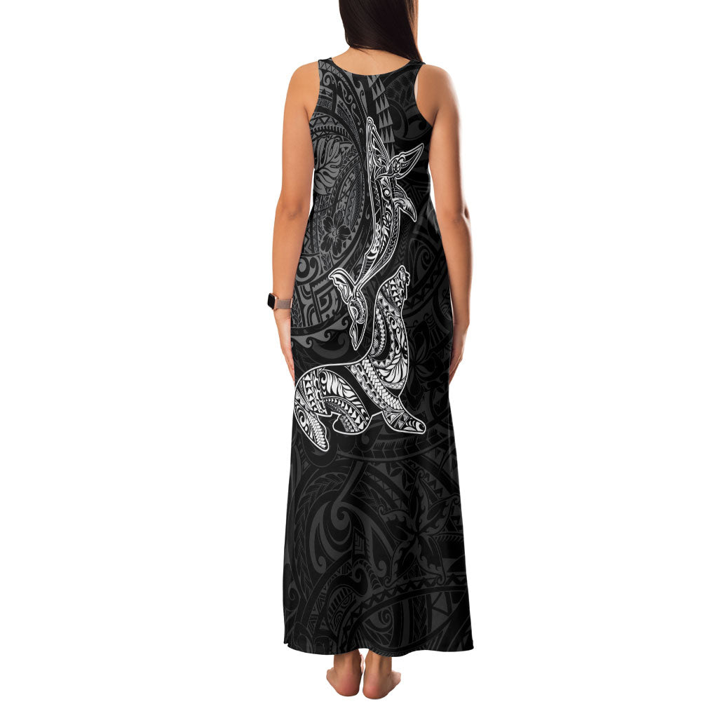 Hawaiian Monk Seal and Whale Family Matching Tank Maxi Dress and Hawaiian Shirt Kakau Tribal Pattern Grayscale LT03 - Polynesian Pride