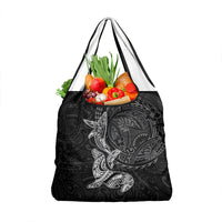 Hawaiian Monk Seal and Whale Grocery Bag Kakau Tribal Pattern Grayscale