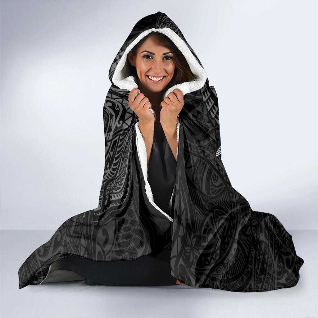 Hawaiian Monk Seal and Whale Hooded Blanket Kakau Tribal Pattern Grayscale