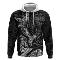 Hawaiian Monk Seal and Whale Hoodie Kakau Tribal Pattern Grayscale