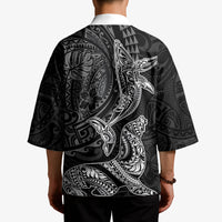 Hawaiian Monk Seal and Whale Kimono Kakau Tribal Pattern Grayscale