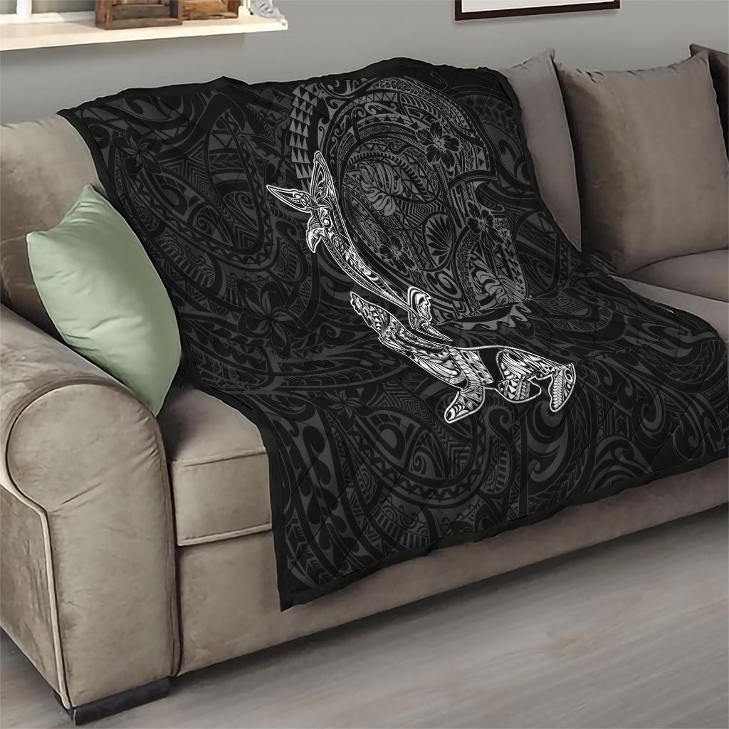 Hawaiian Monk Seal and Whale Quilt Kakau Tribal Pattern Grayscale