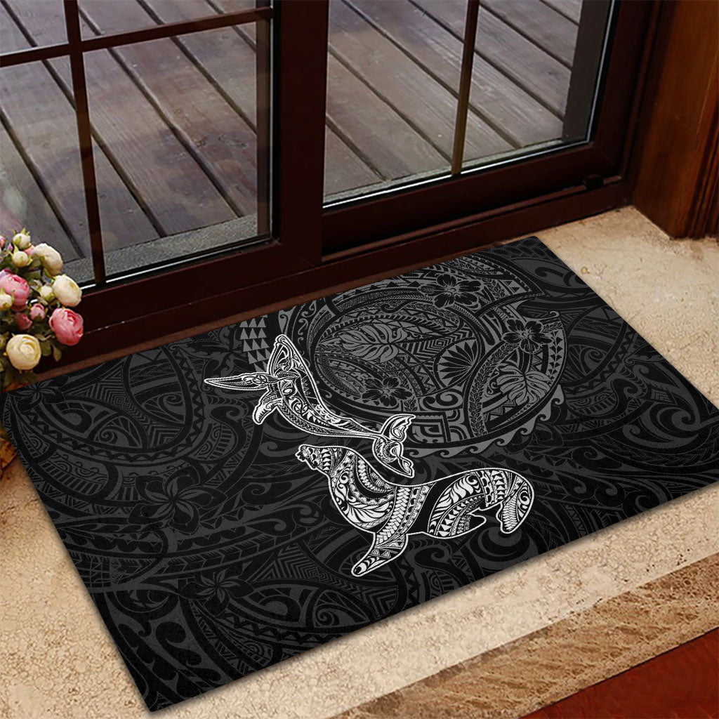 Hawaiian Monk Seal and Whale Rubber Doormat Kakau Tribal Pattern Grayscale