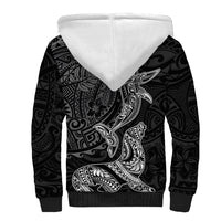 Hawaiian Monk Seal and Whale Sherpa Hoodie Kakau Tribal Pattern Grayscale LT03 - Polynesian Pride