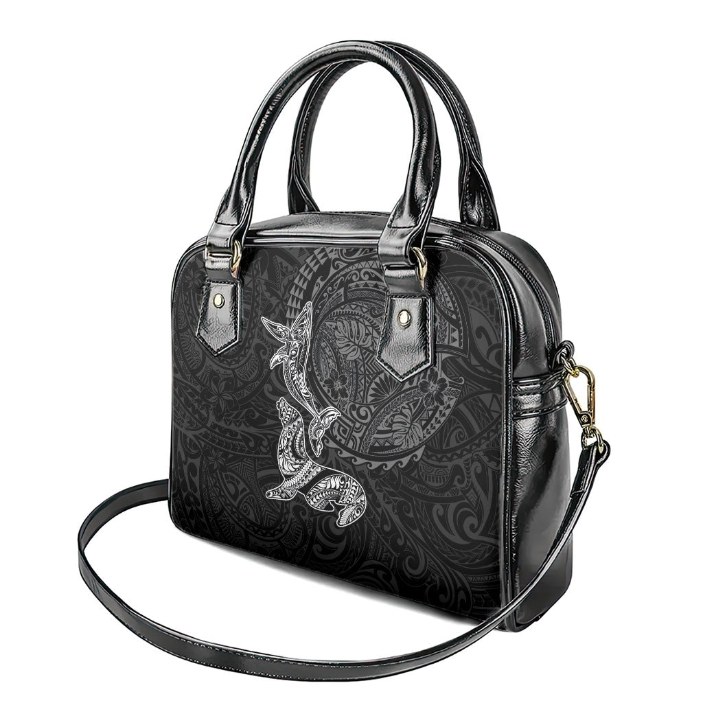 Hawaiian Monk Seal and Whale Shoulder Handbag Kakau Tribal Pattern Grayscale