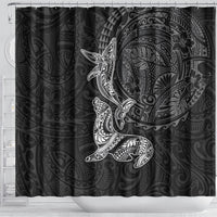 Hawaiian Monk Seal and Whale Shower Curtain Kakau Tribal Pattern Grayscale