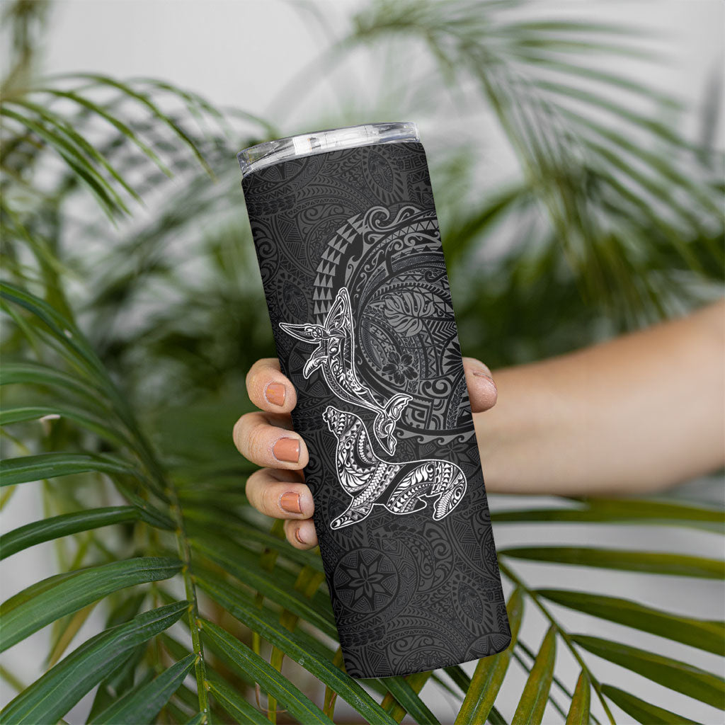 Hawaiian Monk Seal and Whale Skinny Tumbler Kakau Tribal Pattern Grayscale